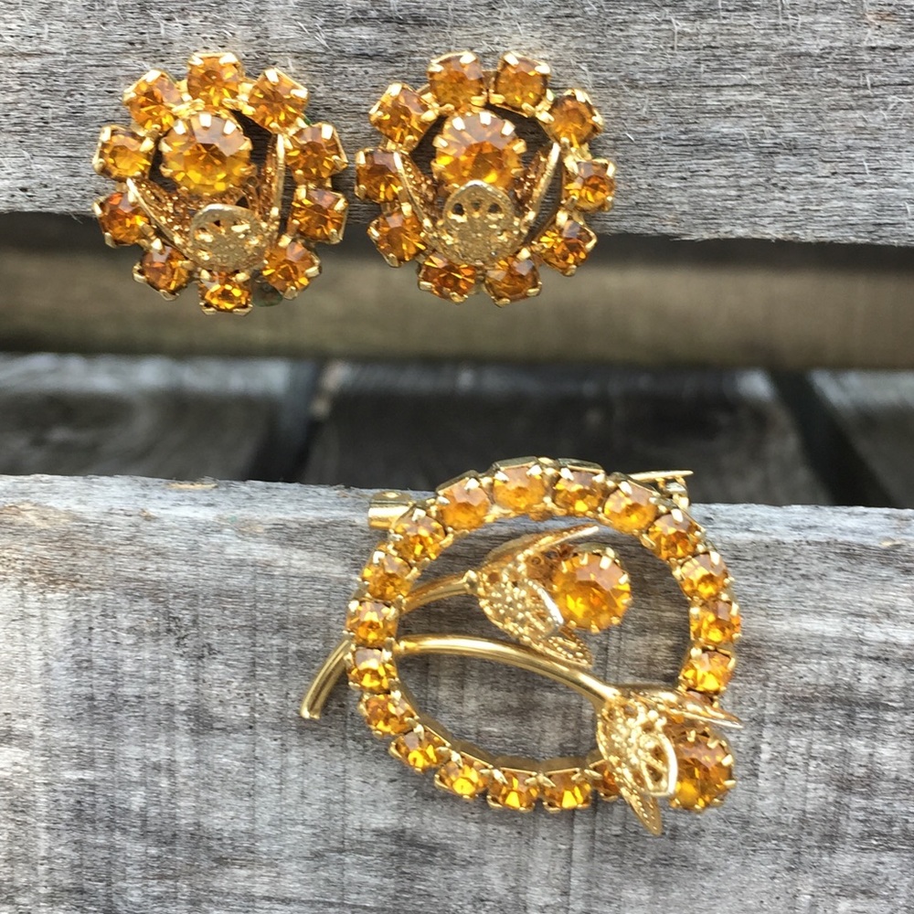 Vintage Judy Lee Amber Wreath Earring/Brooch Set! EUC! - Picture 2 of 10